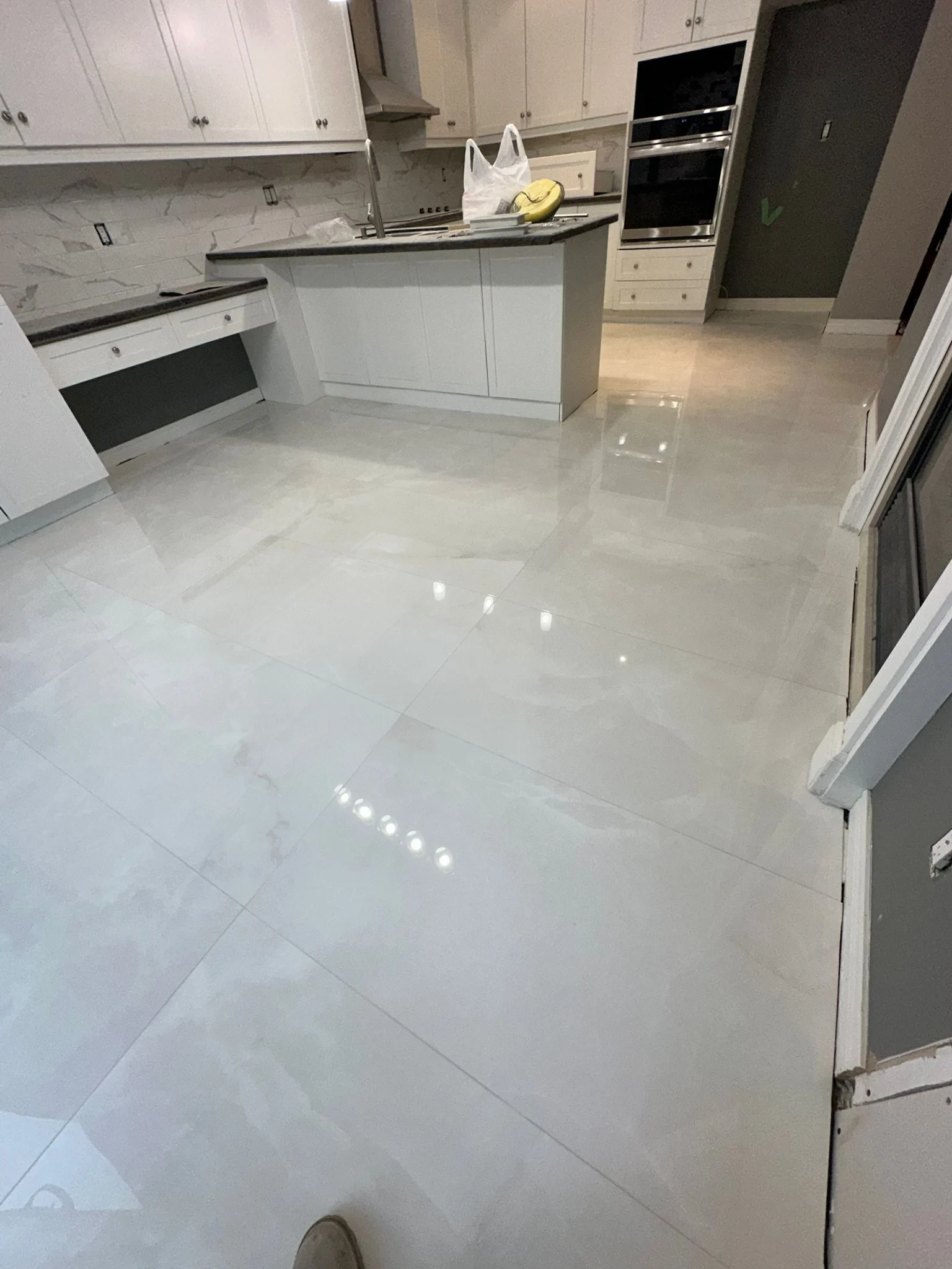 Kitchen floor and cabinetry